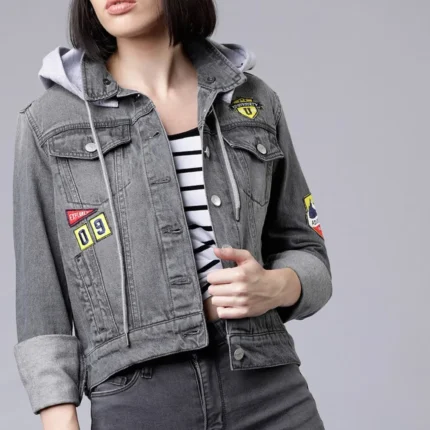 Women Grey Printed Jacket